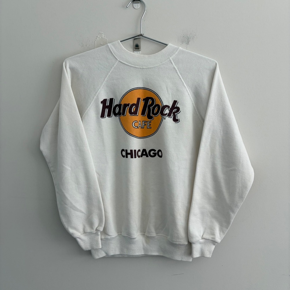 Vintage Hard Rock Cafe Chicago Hanes Sweatshirt White Medium